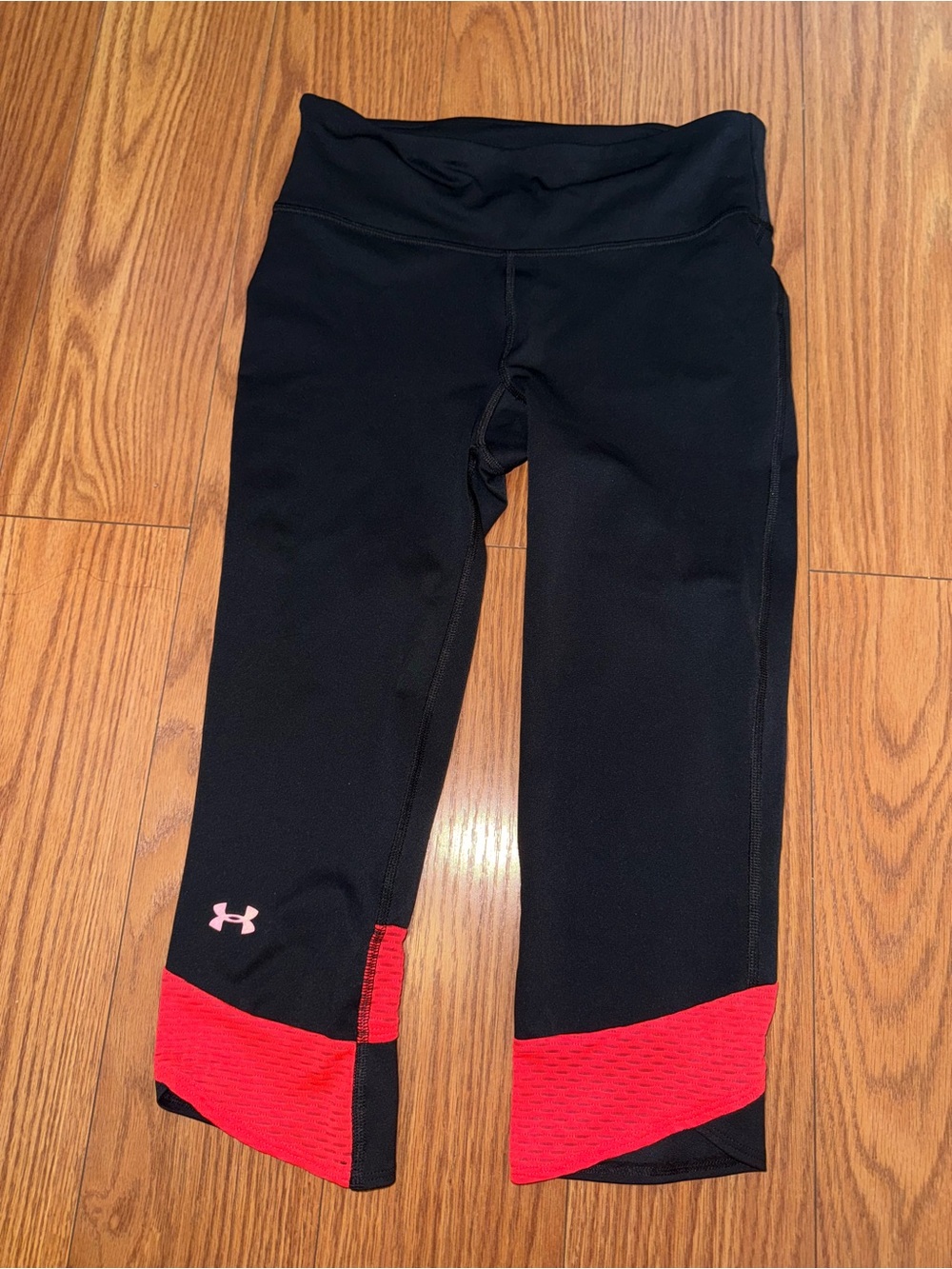 Under Armour Black Capri Leggings with Red Hem Detail